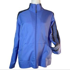 SJB Active Windbreaker Jacket Periwinkle Blue with Gray & White Stripes Large